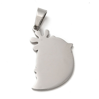 304 Stainless Steel Pendants, Stamping Blank Tag, Ghost Charm, Stainless Steel Color, 28x20x1.5mm, Hole: 7x4mm