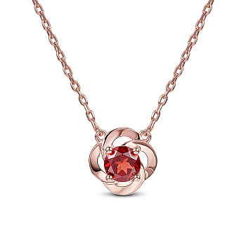 SHEGRACE Flower Glamourous Real Rose Gold Plated 925 Sterling Silver Pendant Necklaces, with Cubic Zirconia, FireBrick, 15.7 inch