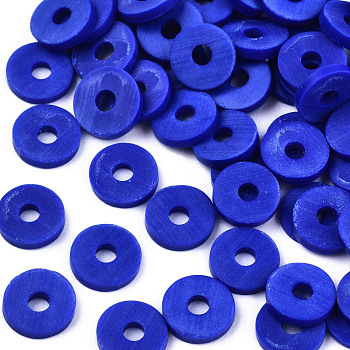 Handmade Polymer Clay Beads, for DIY Jewelry Crafts Supplies, Disc/Flat Round, Heishi Beads, Blue, 8x1mm, Hole: 2mm, about 13000pcs/1000g