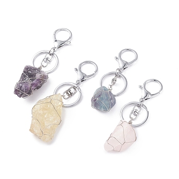 Natural Stone Keychain, with Alloy Split Key Rings and Eco-Friendly Copper Wire, 9.2~11.5cm