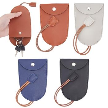 8Pcs 4 Colors PU Leather Men's Anti-Lost Protector Covers, for Car Key, Tracker, with Alloy Key Rings, Mixed Color, 270mm, 2pcs/color