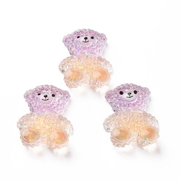 Transparent Epoxy Resin Cabochons, with Glitter Powder, Bear, Violet, 22x17.5x8mm