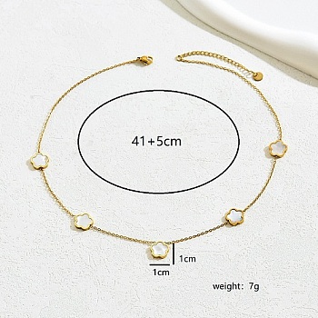 Golden Stainless Steel Flower Pendant Necklace for Women, White, 16.14 inch(41cm)