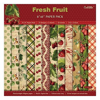 12 Sheets 12 Styles Fresh Fruit Scrapbook Paper Pads, for DIY Album Scrapbook, Background Paper, Diary Decoration, Mixed Color, 152x152mm, 1 sheets/style