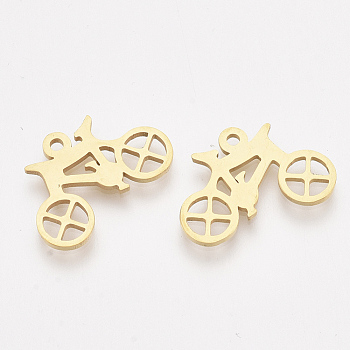 201 Stainless Steel Pendants, Bicycle, Golden, 12x18x1mm, Hole: 1.2mm