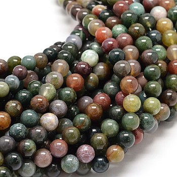 Natural Indian Agate Round Bead Strands, 4mm, Hole: 1mm, about 90pcs/strand, 15.5 inch