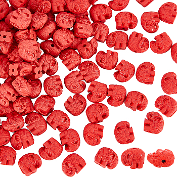 Elephant Cinnabar Beads, FireBrick, 12x14~15x8.5mm, Hole: 2mm, 100pcs/box