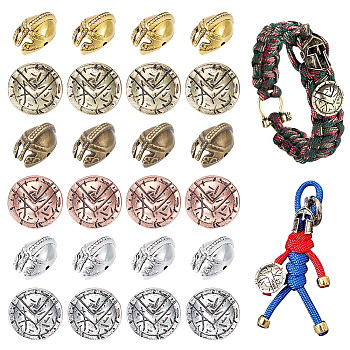 12Pcs Helmet Alloy Beads, with 12Pcs Half Round with Shield Pattern Shank Buttons, Mixed Color, Beads: 16x11x10.5mm, Hole: 1.6mm, 12pcs; Buttons: 17x9.5mm, Hole: 5.5mm, 12pcs