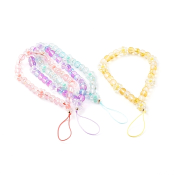 Frosted Round Spray Painted Glass Beaded Mobile Straps, with Acrylic Flower Beads and Nylon Thread, Mixed Color, 19cm