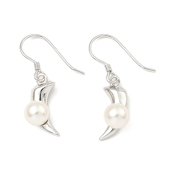 Rhodium Plated 925 Sterling Silver Pepper Dangle Stud Earrings, with Shell Pearl Beaded, WhiteSmoke, 28x6.5mm