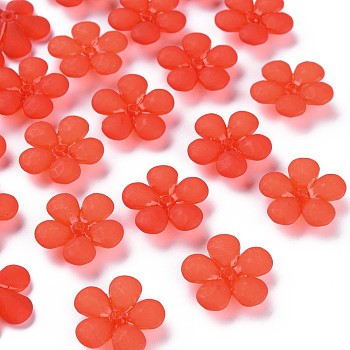 Transparent Acrylic Beads, Frosted, Flower, Red, 22x23x6.5mm, Hole: 1.6mm, about 378pcs/500g
