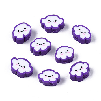 Handmade Polymer Clay Beads, Cloud with Smiling Face, Blue Violet, 6~8.5x10~11.5x4.5~5.5mm, Hole: 1.8mm