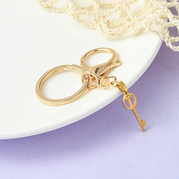 304 Stainless Steel Initial Letter Key Charm Keychains, with Alloy Clasp, Golden, Letter T, 8.8cm