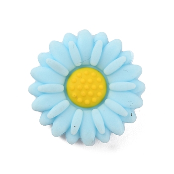 Food Grade Eco-Friendly Silicone Beads, Chewing Beads For Teethers, DIY Nursing Necklaces Making, Daisy, Pale Turquoise, 19.5x7.5mm, Hole: 2mm