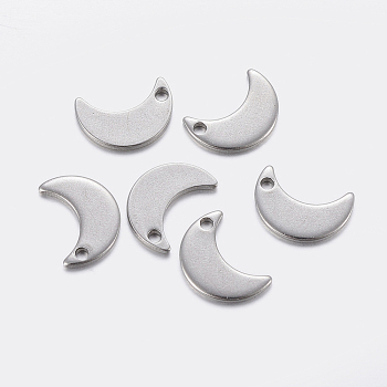 304 Stainless Steel Charms, Moon, Stainless Steel Color, 10x7x1mm, Hole: 1.2mm