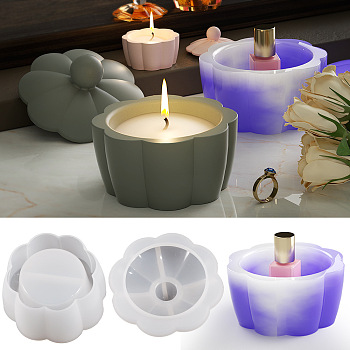 Flower DIY Silicone Candle Cup Molds, Storage Box Molds, Resin Cement Plaster Casting Molds, White, 79x82~83x38~41mm, 2pcs/set
