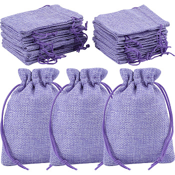 Polyester Imitation Burlap Packing Pouches Drawstring Bags, for Christmas, Wedding Party and DIY Craft Packing, Medium Purple, 12x9cm, 20pcs/set