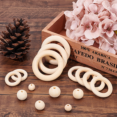 Unfinished Wood Beads & Linking Rings(WOOD-PH0001-15)-4