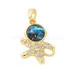 Brass Micro Pave Cubic Zirconia Pendants, Cadmium Free & Lead Free, with Resin, Astronaut Charms, Real 18K Gold Plated, 21x15.5x4mm, Hole: 5x2.5mm(X-KK-S507-10G)
