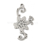 304 Stainless Steel Pendants, Flower Charm, Laser Cut, Anti-Tarnish, Stainless Steel Color, 35.5x19x1.5mm, Hole: 1.8mm(STAS-V016-22P)