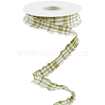 Cloth Plaid Ribbon, Pleated Gift Wrapping Ribbons, for Hair Crafts Bow Bouquet Presents Packing, Green, 1 inch(25mm), about 10.00 Yards(9.14m)/Roll(OCOR-WH20071-001E)