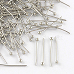 Brass Ball Head Pins, Cadmium Free & Lead Free, Platinum, 14x0.5mm, 24 Gauge, Head: 2mm, about 10000pcs/bag(KK-R020-01P)