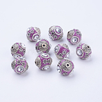 Handmade Indonesia Round Beads, with Glass Cabochons and Antique Silver Metal Color Double Alloy Cores, Orchid, 14~15x15~16mm, Hole: 2mm(IPDL-R400-14)