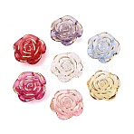 Transparent Acrylic Beads, Golden Metal Enlaced, Rose Flower, Mixed Color, 18.5x19x7mm, Hole: 1.6~1.8mm, about 467pcs/500g(AC-N166-07)