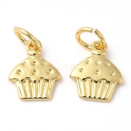 Eco-Friendly Rack Plating Brass Charms, with Jump Ring, Long-Lasting Plated, Lead Free & Cadmium Free, Cake Charm, Real 18K Gold Plated, 11x9x2mm, Hole: 3.5mm(KK-R143-10G)
