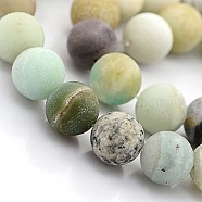 Natural Frosted Flower Amazonite Round Beads, 10mm, Hole: 1mm, 38pcs/strand, 15.5 inch(X-G-D616-10mm)