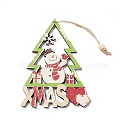 Christmas Wooden Pendant Decorations, with Jute Rope, Christmas Trees, Snowman, 227~240mm(HJEW-K037-01A)