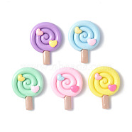 Opaque Resin Cabochons, Lollipop with Heart, Mixed Color, 34.5x26x8.5mm(CRES-P023-03)