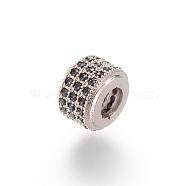 Brass Micro Pave Cubic Zirconia Beads, Column, Platinum, 9x6.6mm(ZIRC-S053-YS013B-4)