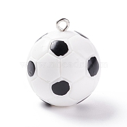 Opaque Resin Pendants, with Platinum Plated Iron Loops, Football, White, 24.5x21.5mm(RESI-I042-01H)