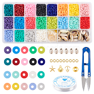 DIY Jewelry Kits, with Eco-Friendly Handmade Polymer Clay Bead Spacers, Alloy Pendants, Cowrie Shell Beads, Iron Scissors and Elastic Crystal Thread, Mixed Color, 4x1mm, Hole: 1mm(DIY-PH0027-76)