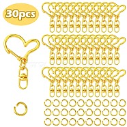 Alloy Heart Lobster Clasps, Keychain Clasp Findings, with Double Ended Swivel Eye Hook and Iron Jump Rings, Golden, 40x24x8.5mm, Jump Ring: 8x1.2mm(KEYC-YW0001-20G)