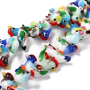 Handmade Lampwork Beads Strands, Bird, Colorful, 17~19x23~28x10~12mm, Hole: 2.5mm, about 30pcs/strand, 13.78 inch(35cm)(LAMP-I022-30)
