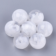 Acrylic Beads, Imitation Gemstone Style, Round, Clear & White, 13.5~14x13mm, Hole: 2mm, about 330pcs/500g(OACR-T008-11A-09)