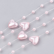 ABS Plastic Imitation Pearl Beaded Trim Garland Strand, Great for Door Curtain, Wedding Decoration DIY Material, Heart and Round, Pink, 9x9mm and 3mm; about 60m/roll(AJEW-S071-02B)