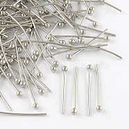 Brass Ball Head pins, Cadmium Free & Lead Free, Platinum, 14x0.5mm, 24 Gauge, Head: 2mm, about 10000pcs/bag(KK-R020-01P)