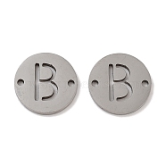 201 Stainless Steel Hollow Flat Round Links, Letter Connector Charms, Stainless Steel Color, Letter B, 12x1mm, Hole: 1.2mm(FIND-R149-03B-P)