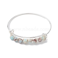 6mm Round Synthetic Aqua Terra Jasper Adjustable Brass Expandable Bangles for Women, Silver, Inner Diameter: 2-3/8 inch(6.15cm)(BJEW-JB10361)