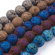 Vacuum Plating Electroplated Natural Lava Rock Bead Strands, Round, Mixed Color, 8~8.5mm, Hole: 1mm, about 48pcs/strand, 15.35 inch(39cm)(G-E432-8mm-01)
