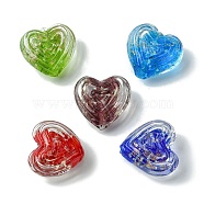 Luminous Handmade Gold Sand Lampwork Beads, Glow in the Dark, Heart, Mixed Color, 19x21x12mm, Hole: 1.5mm(FOIL-B001-01)
