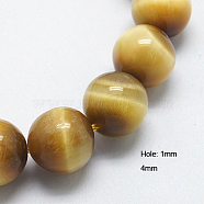 Natural Yellow Tiger Eye Beads Strands, Round, 4mm, Hole: 1mm, about 89pcs/strand, 15 inch.inch(G-G212-4mm-18)