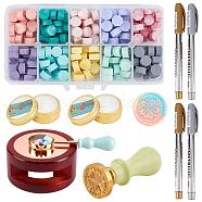 CRASPIRE DIY Scrapbook Making Kits, Including Sealing Wax Particles, Round Sealing Wax Stove, Pear Wood Handle, Brass Wax Seal Stamp, Marking Pen, Brass Spoon, Paraffin Candles, Mixed Color, Sealing Wax Particles: 300pcs(DIY-CP0004-94)