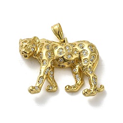 Rack Plating Brass Micro Pave Cubic Zirconia Pendants, Long-Lasting Plated, Cadmium Free & Lead Free, Leopard, Real 18K Gold Plated, 37x29x9mm, Hole: 9x5mm(KK-A210-03E-G)