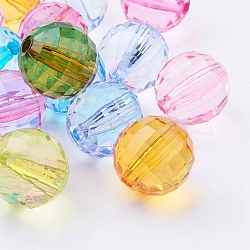Transparent Acrylic Beads, Faceted Round, Mixed Color, about 22mm in diameter, hole: 3mm, about 80pcs/500g(PL544Y)