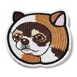 Dog with Headgear Appliques, Computerized Embroidery Cloth Iron on/Sew on Patches, Costume Accessories, Coconut Brown, 50x52.5x2mm(DIY-D080-19)