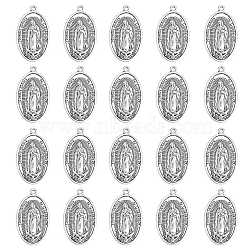 20Pcs Tibetan Style Alloy Pendants, Oval with Jesus, Antique Silver, 44x25.5x4mm, Hole: 2mm(FIND-SZ0005-95)